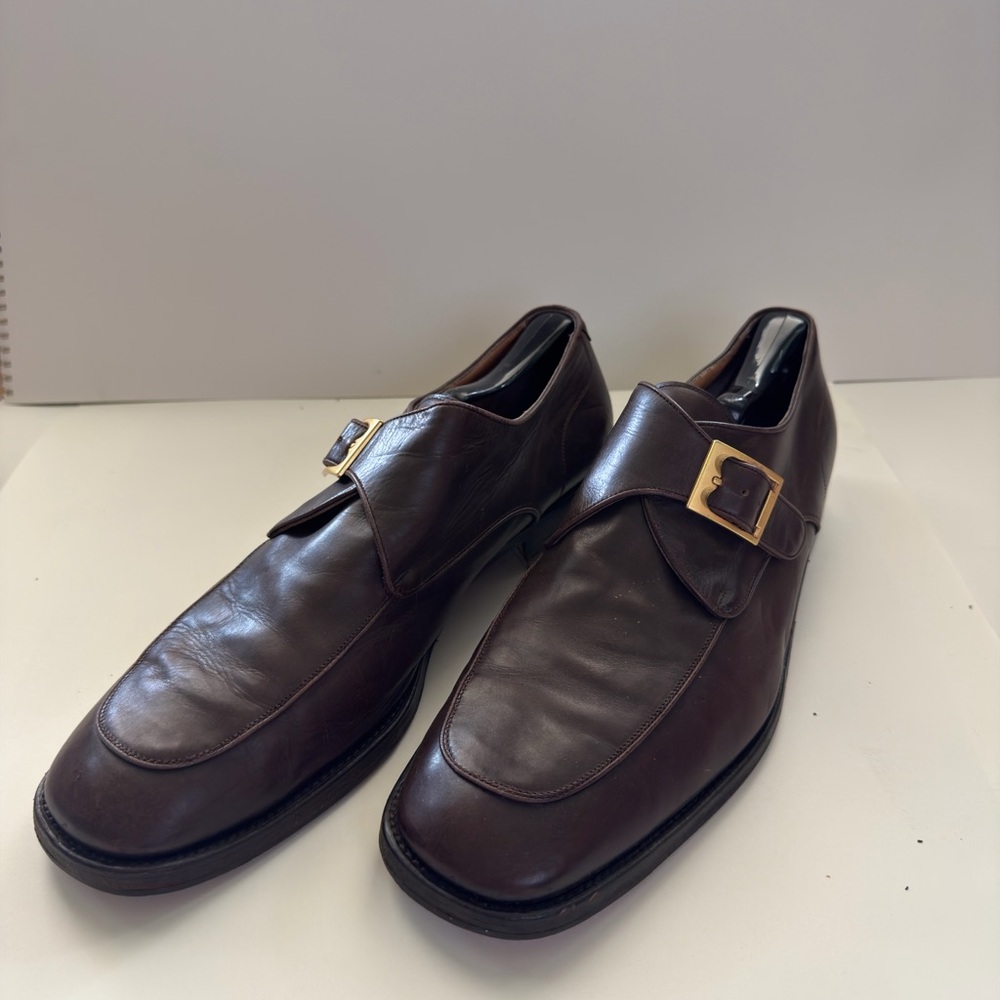 Bally Dark Brown Leather Single Buckle Monk Loafers